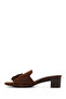Women's Brown Tasseled Short Thick Heeled Suede Leather Slippers 26Sfd204110 - 3