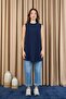 Women's Sleeveless Tulle Detailed Undershirt Tunic - 10270Tun - Navy - 3