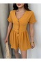 Women's Short-Sleeve Buttoned Ayrobin Fabric Jumpsuit (Colorful)