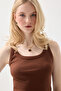 Thin Strap Basic Cotton Undershirt - Brown - 3