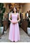 Pink Stone Printed A-Line Lace-Up Dress - Fitted - 3