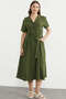 Linen Look Pocket Shirt Dress - Khaki