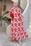 Palm Pattern Red Viscose Dress