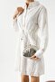 Silver Shaped Metal Evening Dress Bag with Long Chain Strap - 3
