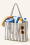 Woys Black Striped Pattern Woven Beach Bag
