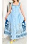 Women's Buttoned Bodice Square Neck Patterned Maxi Long Linen Dress - 6