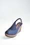 Navy Blue Linen Wedge Heeled Women's Shoes K674040705 - 5