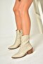 T356654109 Beige Pointed Toe Thick Heeled Women's Boots - 2