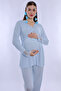 Cotton Maternity and Postpartum Pajama Set with Breastfeeding Feature – Elastic Waistband Effortt - Blue - 7