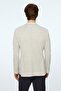 Men's Gray Knitted Trendy Striped Slim Fit Mono Collar Jacket - 5