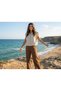 Women's 100% Linen Shoulder Pleated Detailed Pocketed Short Sleeve Crop Shirt - 5