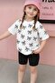 Girl's Bow Patterned Black and White 2-Piece Summer Shorts Set Rr