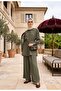 Strawberry Linen Shirted Summer Women's Hijab Set - Comfortable Elegance with Pocketed Pants Green - 8