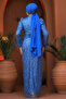 Beaded Indigo Blue Hijab Evening Dress 52061Im - 4