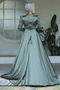 Beaded Khaki Hijab Evening Dress 23310Hk - 6