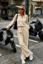 Beige Long Sleeve 100% Cotton Muslim Shirt Set Sh365 - 2
