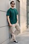 Stone Color Narrow Leg Cargo Pocket Men's Trousers 5447