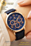 Functional Navy Blue Leather Strap Rose Case Women's Wristwatch 664628