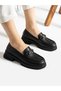 Black Buckle Detail Women's Loafer - 4