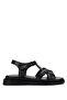 Women's Genuine Leather Black Leather Flat Sandals