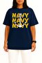 Oversize Trio Navy Anchor Chest and Back Printed Unisex T-Shirt - 3