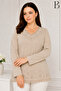 Comfortable Cut V-Neck Skirt Tip Tulle And Pearl Embroidered Cream Mother Combed Cotton Blouse - 2