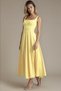 Women's Atlas Fabric Flared Cut Thick Strapped Long Wedding Engagement Promise Event Dress - 3