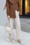 Beli Hook and Loop Detail Pipe Leg Fabric Trousers -Beige - 4