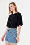 Waist-Slit Wide Sleeve Natural Viscose Black Blouse - 4