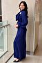 Metal Brooch Shawl Collar Evening Dress - 2