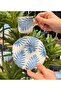 Set of 6 Porcelain Blue Palm Coffee Cups - 2