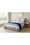 Simple Line Blue 100% Cotton Double Duvet Cover Set with Tassel Blanket - 5