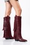 Burgundy Matte Leather Tasseled Trousers Metal Toe Western Cowboy Knee-Length Boots - 5