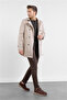 Men's Dark Beige Mono Collar Plain Classic Comfort Fit Overcoat 1006260150 - 4