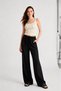 Women's Black Loose Cut Wide Leg Linen Trousers with Elastic Waist - 4