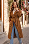 61533 Model Tan Colored Belted Trench Coat - 3