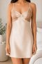 Women S V-Neck Satin Nightgown with Lace Detailing - Mini Elegant Loungewear for Home - 2