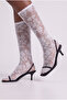 Women's Rose Patterned Thin Opaque Socks White