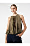 Aerobin Fabric Tie Detail Halter Neck Sleeveless Ruffled Satin Blouse - 2