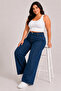 Women's Plus Size Jeans Wide Leg Stone-Embellished Denim Pants-Dark Denim Blue - 5