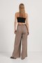 Women's Elastic Waist Wide Leg Brown Baggy Trousers - 3