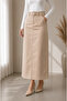 Pocket Detailed Belted Buckle Gabardine Skirt Almond - 3