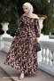 Felara Floral Pattern Belted Dress - Black