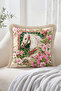 Pink Green Patterned Fringed-Tasseled Throw Pillow Cover with Floral White Horse Figure Modern Decorative Pillowcase - 2