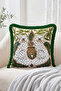 Green Framed Fringed-Tasseled Cushion Cover with Two Dogs among Bamboo Leaves Modern Decorative - 2