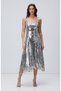 Silver Payetli Midi Abiye Elbise - 2