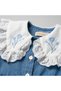 Girl's Denim Dress with Buttons, Baby Collar Detail, Short Sleeves, Casual Holiday Dress - 5