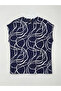 Original Oval Collar Patterned Blouse - 5