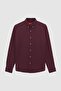 Ds Damat Slim Fit Plum Oxford Button Collar Easy-Iron Cotton Shirt with Embroidery Detail - 4