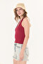 Ultra Soft Burgundy 95% Natural Viscose Halter Neck Double Layer Crop Top Bodysuit - 6